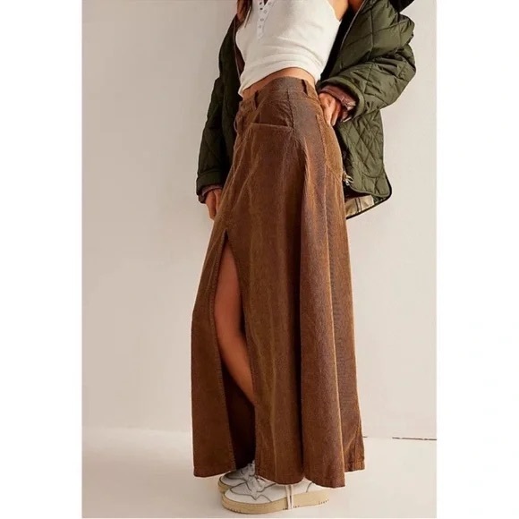 🌻🆕FREE PEOPLE As You Are Corduroy Maxi Skirt-Chocolate-Size 2 - Picture 6 of 16